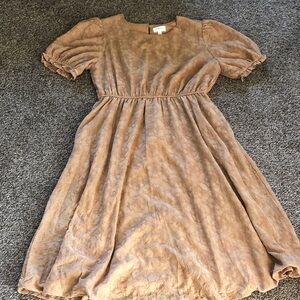 Orange Creek Floral Embroidered Cottage Core Dress in Tan